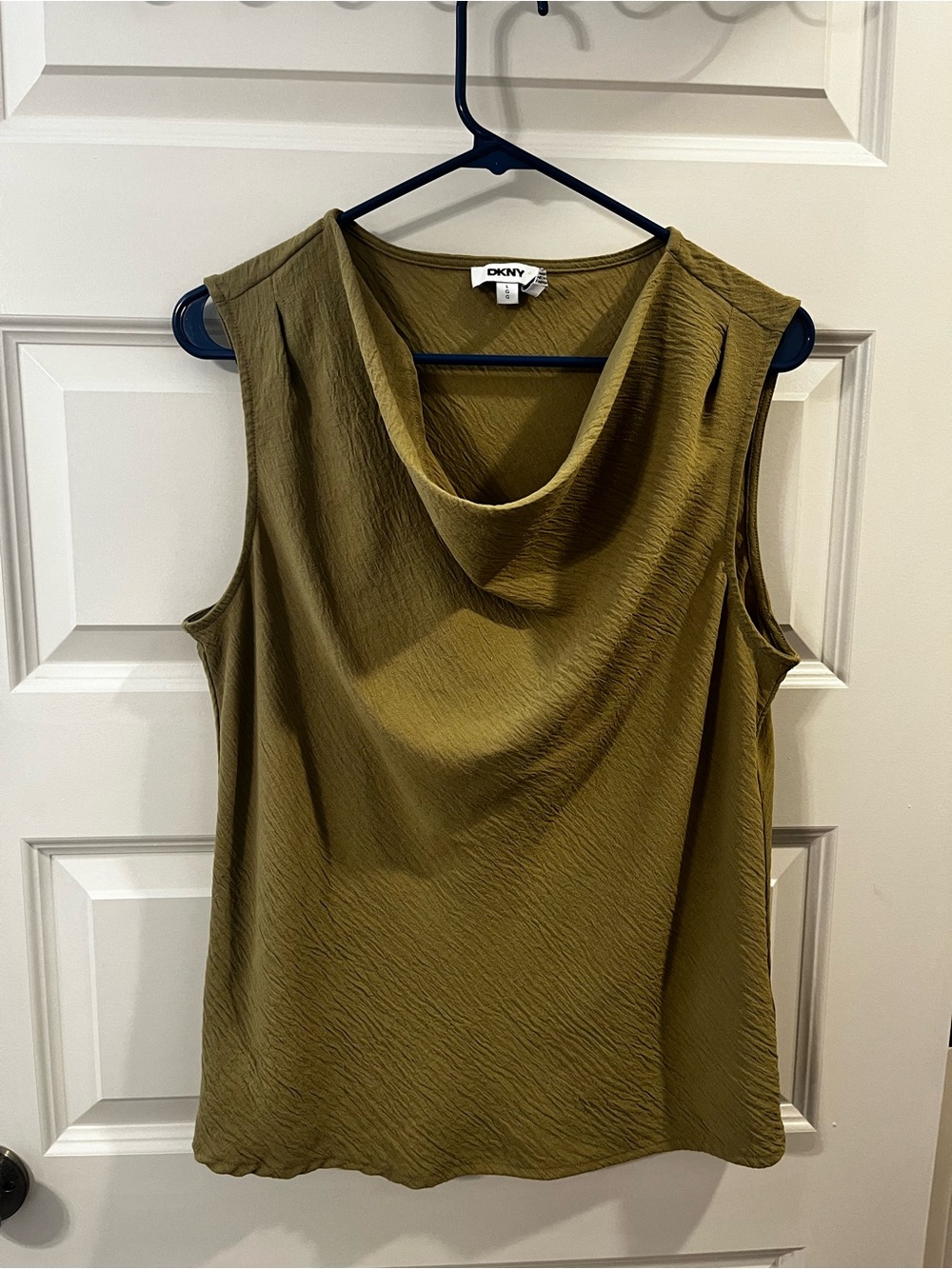 DKNY Olive Green Draped Cowl Neck Sleeveless Top